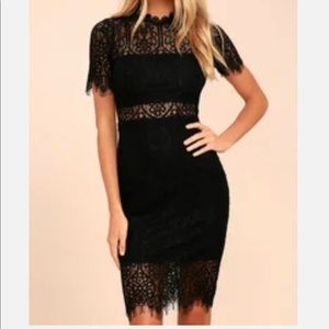 Black Lulu’s midi dress with sheer panels of lace